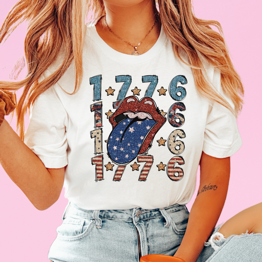 1776 American Tongue (Faux Glitter) Patriotic DTF TRANSFER or UV DTF STICKER