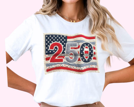 Patriotic faux Quilt 250 4th of July DTF TRANSFER