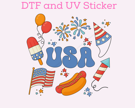 USA Collage Patriotic DTF TRANSFER or UV DTF STICKER 4th of July
