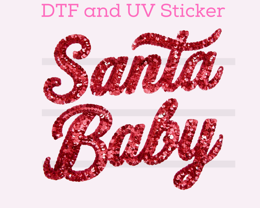 Faux Sequins Santa Baby Christmas DTF TRANSFER  or UV DTF STICKER