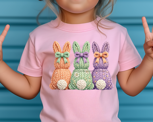 Faux Yarn Three Easter Bunnies DTF TRANSFER or UV DTF STICKER