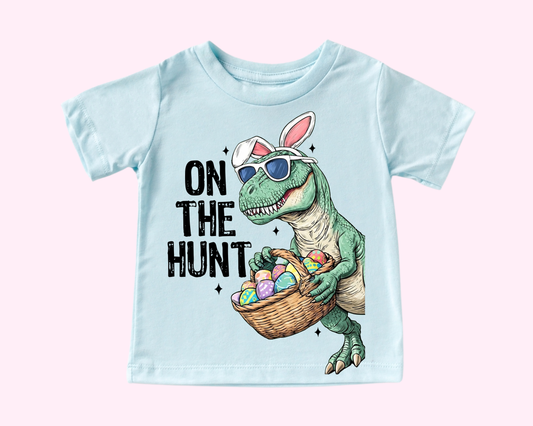 On the Hunt Dinosaur Boy Easter DTF TRANSFER or UV DTF STICKER