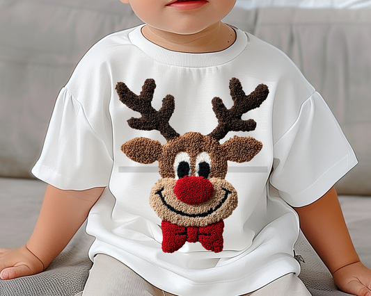 Faux Yarn Boy Reindeer With Bow Christmas DTF TRANSFER