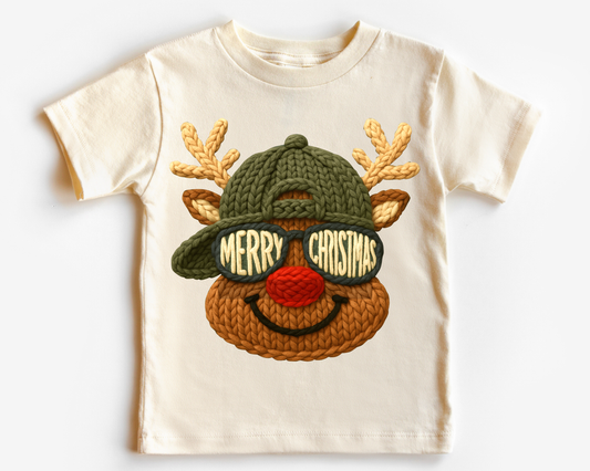 Faux Yarn Boy Reindeer with Sun Glasses Christmas DTF TRANSFER