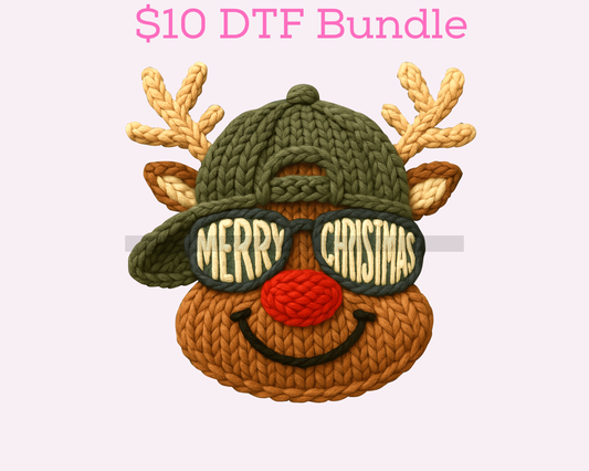 Faux Yarn Boy Reindeer with Sun Glasses Christmas DTF TRANSFER