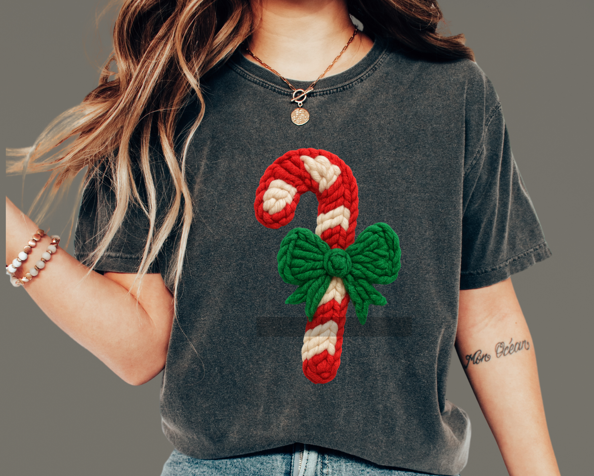 Faux Yarn Candy Cane DTF TRANSFER