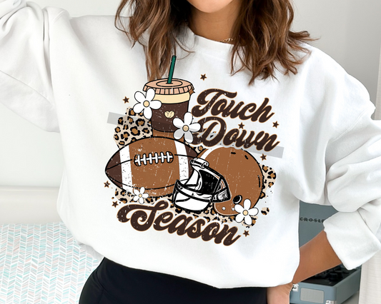 Touchdown Season Football and Coffee Daisy Leopard DTF TRANSFER