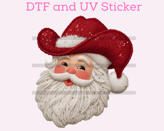 Cowboy Santa Yarn Sequins Western Christmas DTF TRANSFER