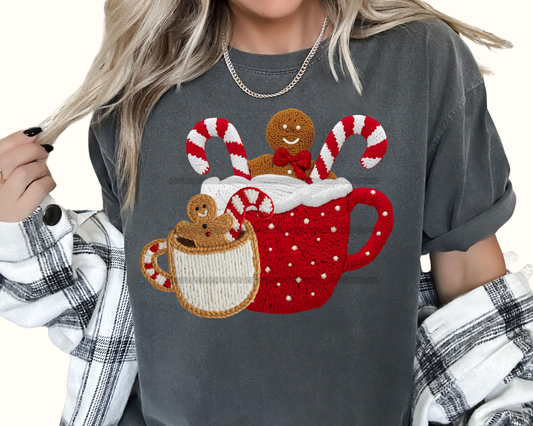 Faux Yarn Gingerbread Mug Christmas DTF TRANSFER