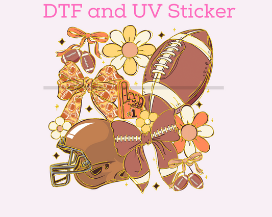 Fall Football Bow DTF TRANSFER or UV DTF STICKER DECAL