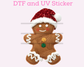 Faux Yarn Gingerbread with Santa Hat Christmas DTF TRANSFER