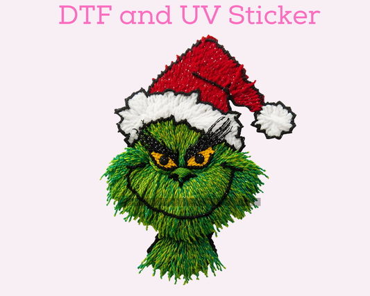 Green Man Faux Yarn with Santa Hat DTF TRANSFER or UV DTF STICKER