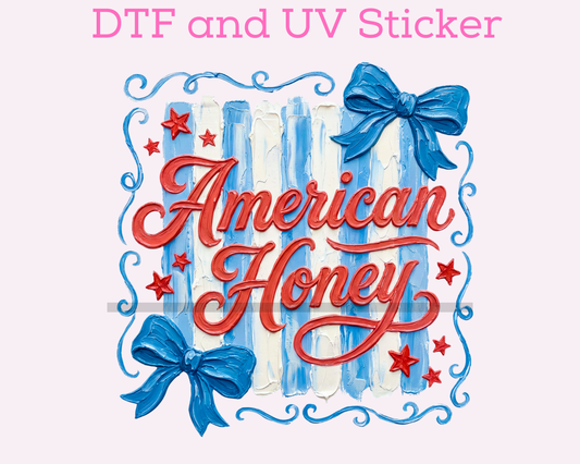 American Honey Bow Stripes Patriotic 4th of July DTF TRANSFER
