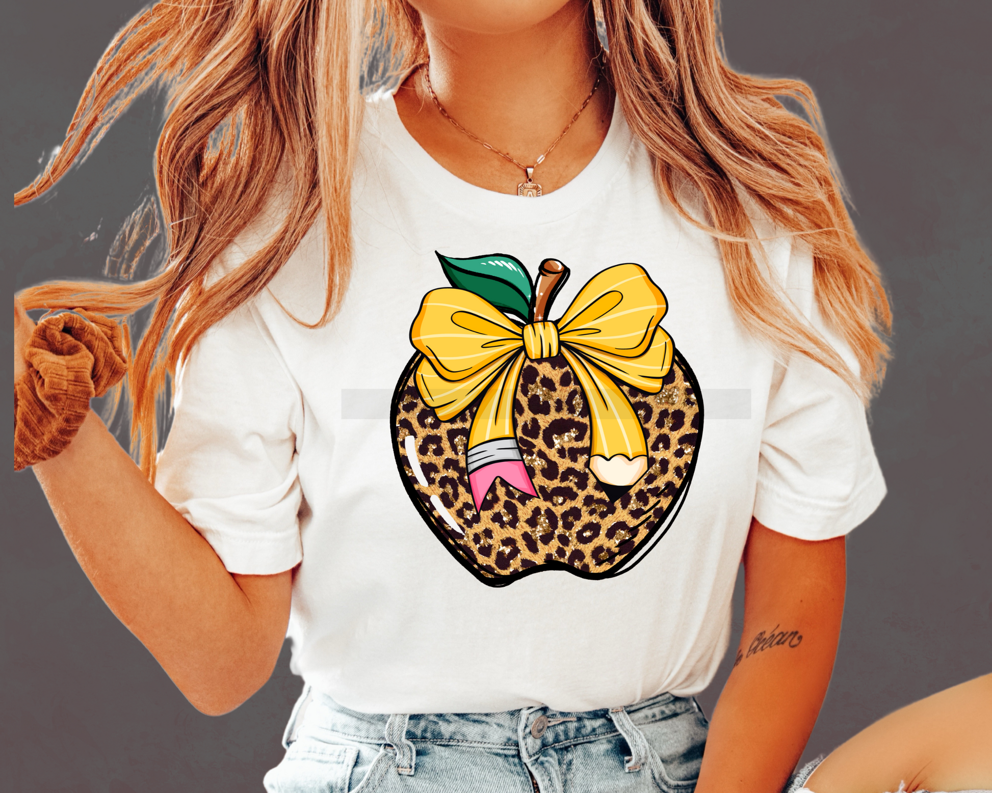 Leopard Apple With Bow School Teacher DTF TRANSFER or UV DTF STICKER DECAL