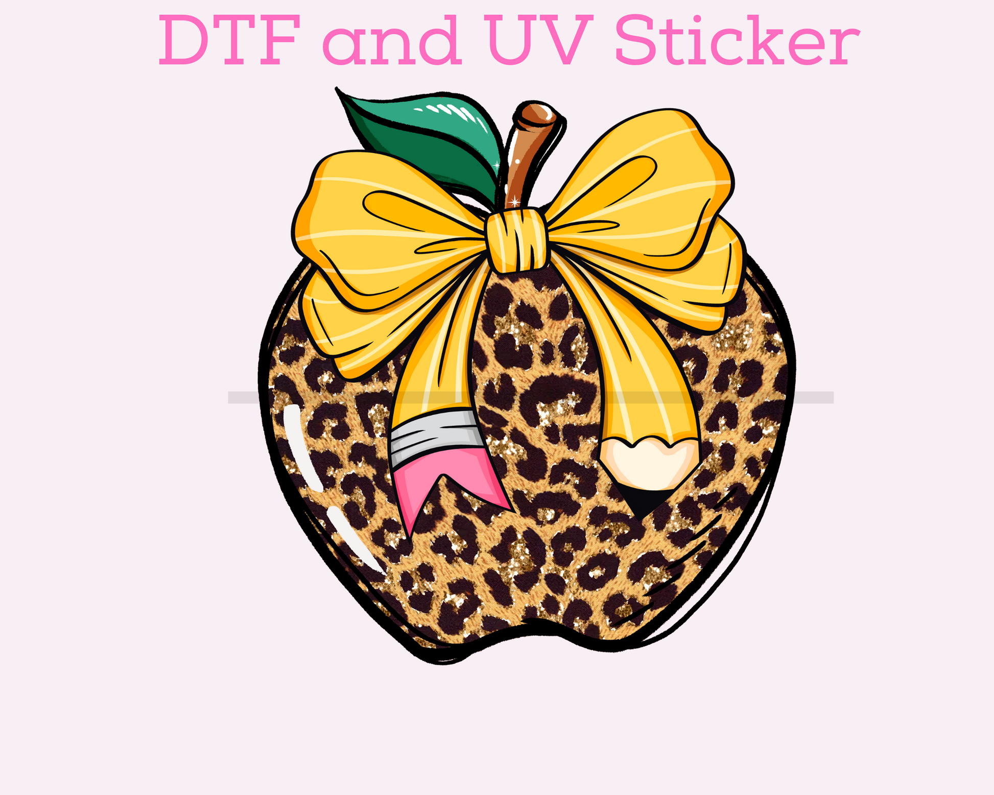 Leopard Apple With Bow School Teacher DTF TRANSFER or UV DTF STICKER DECAL