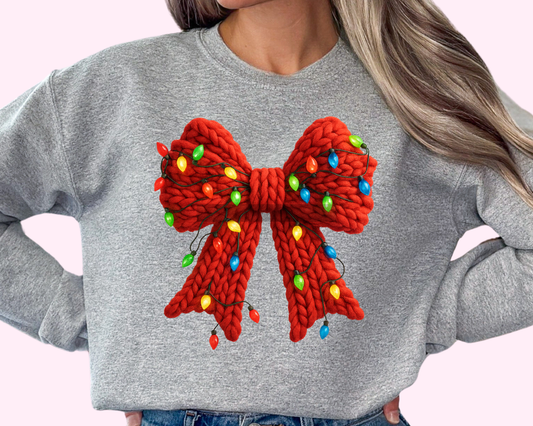 Faux Yarn with Lights Bow Christmas DTF TRANSFER or UV DTF STICKER DECAL