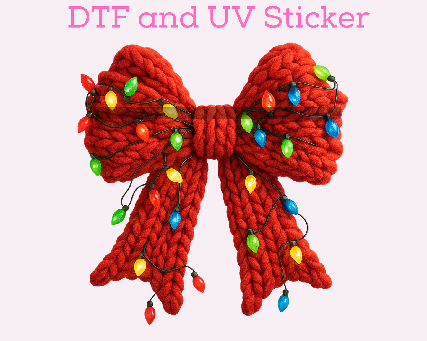 Faux Yarn with Lights Bow Christmas DTF TRANSFER or UV DTF STICKER DECAL