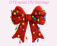 Faux Yarn with Lights Bow Christmas DTF TRANSFER or UV DTF STICKER DECAL