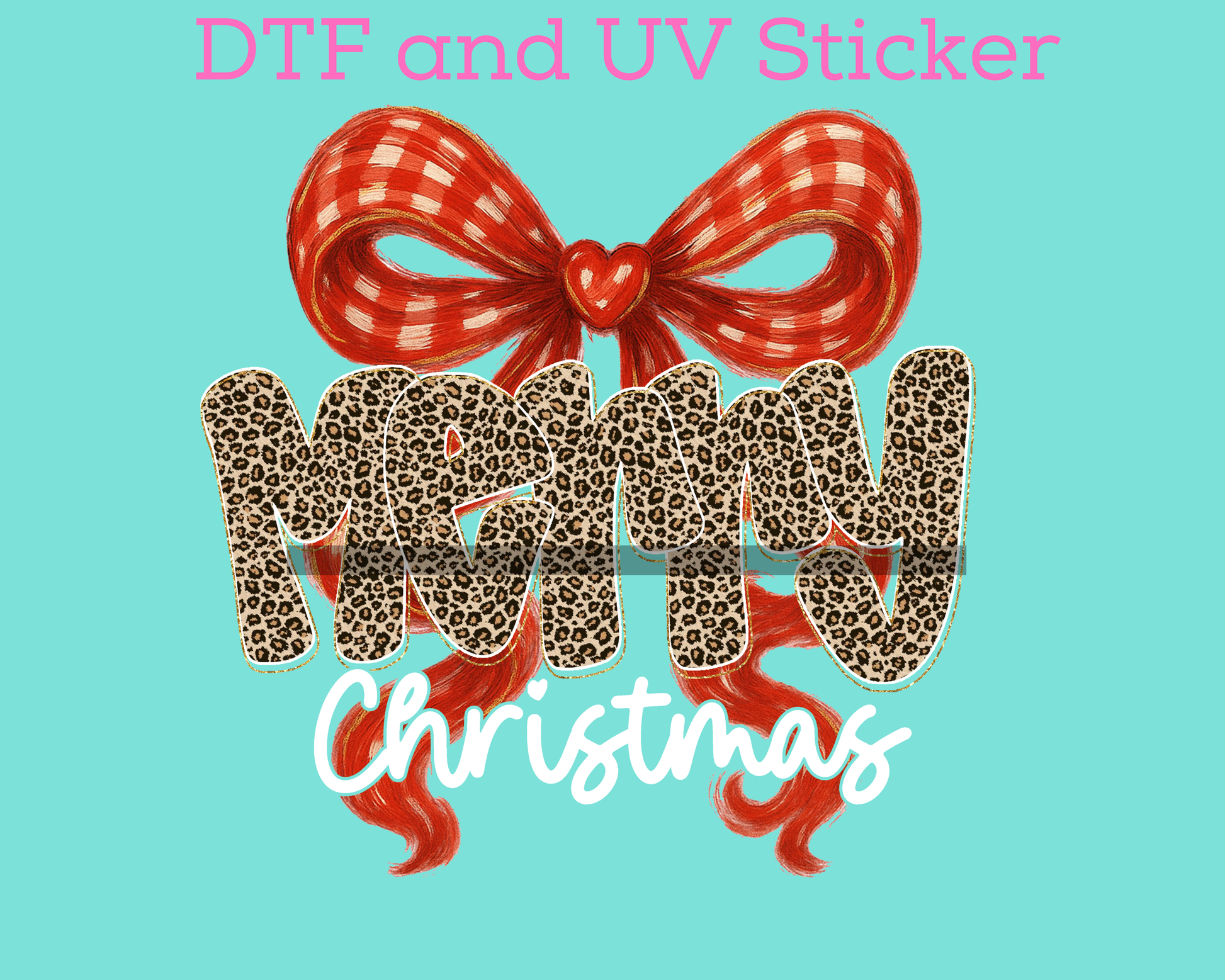 Merry Christmas Red Bow Christmas DTF TRANSFER or UV DTF STICKER