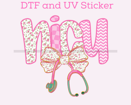 NICU Coquette Bow Floral Nurse DTF TRANSFER or UV DTF STICKER DECAL