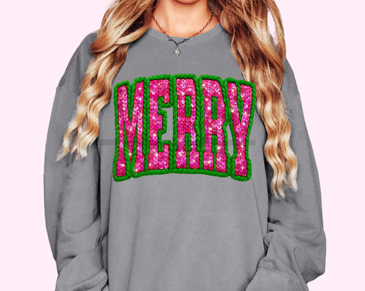 Merry Pink Faux Yarn Christmas DTF TRANSFER