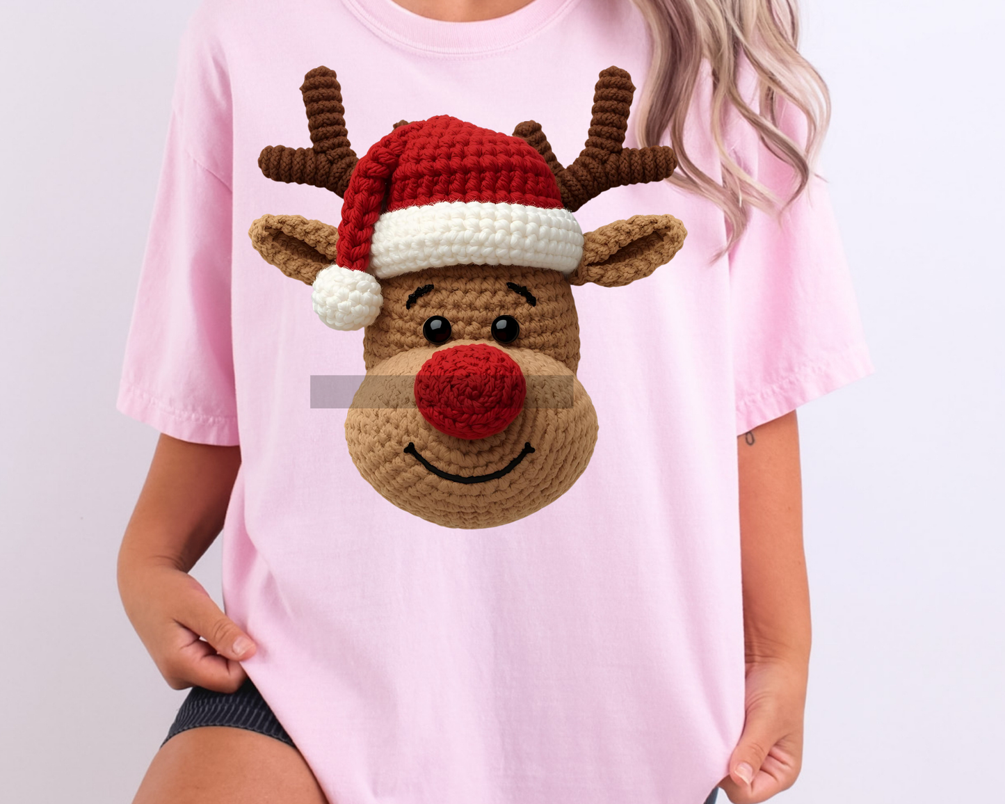 Faux Yarn Rudolph the Red Nose Reindeer with Christmas DTF TRANSFER