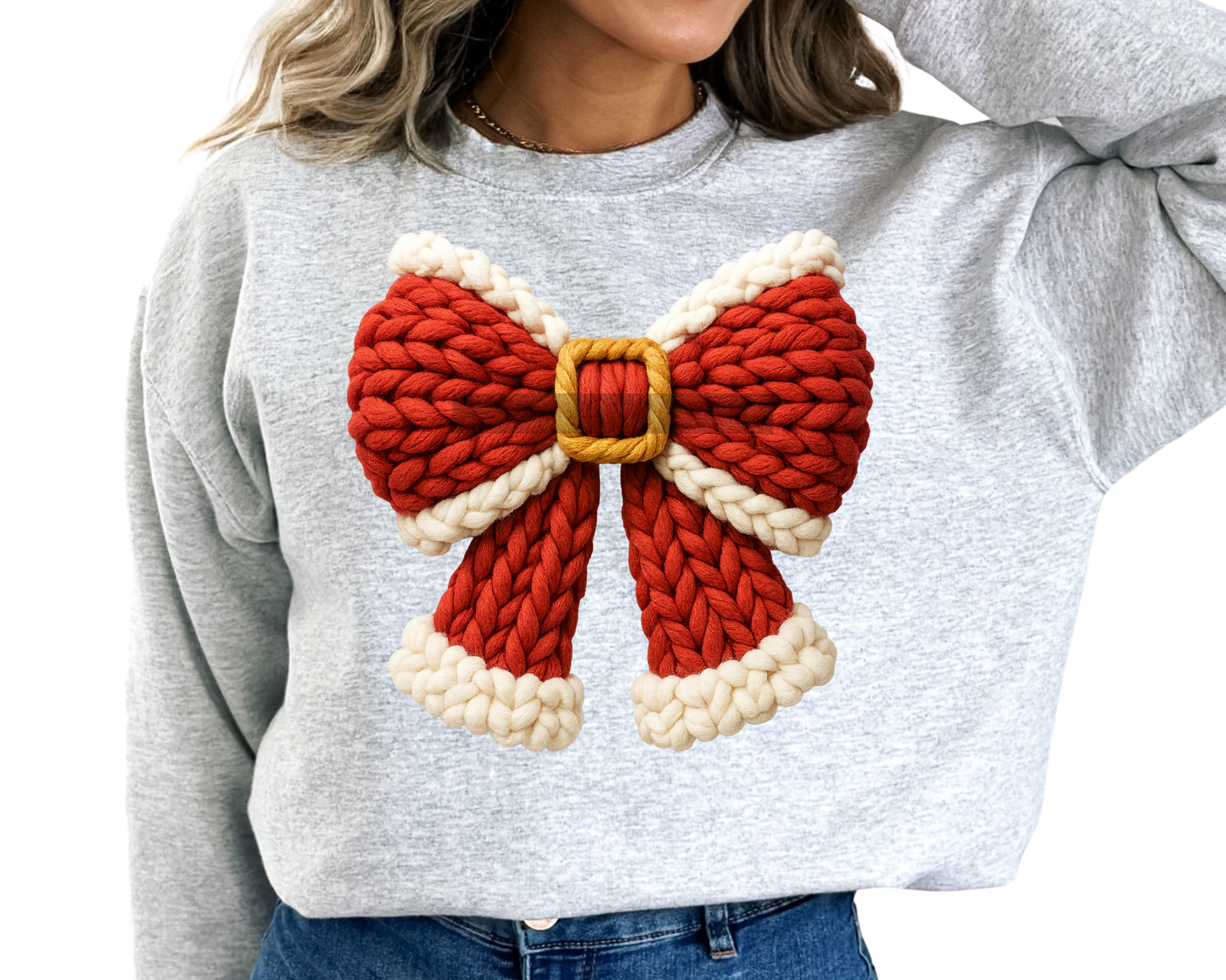 Faux Yarn Santa Bow Christmas DTF TRANSFER or UV DTF STICKER DECAL