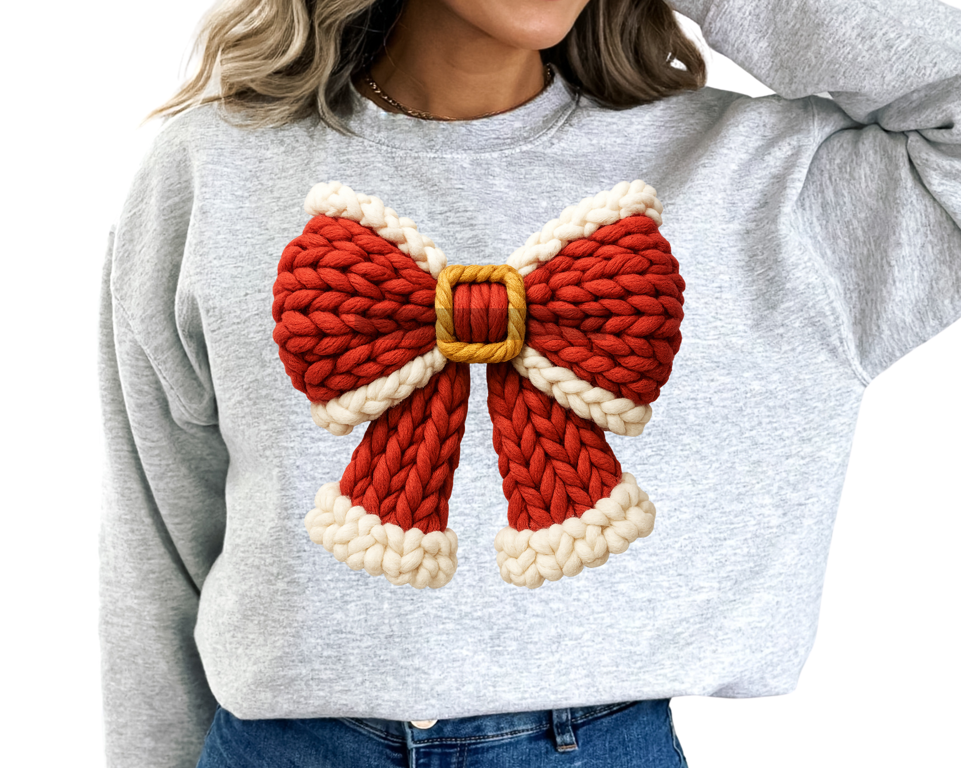 Faux Yarn Santa Bow Christmas DTF TRANSFER or UV DTF STICKER DECAL