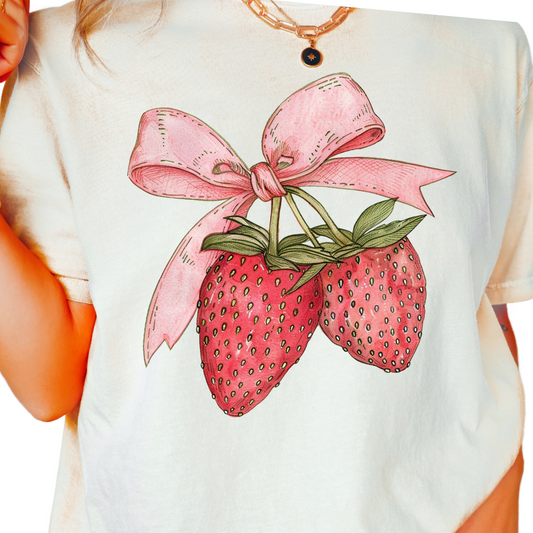 Coquette Bow Strawberries Coquette DTF TRANSFER or UV DTF STICKER DECAL