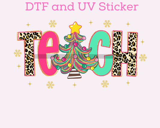 Preppy Teach Christmas DTF TRANSFER or UV STICKER