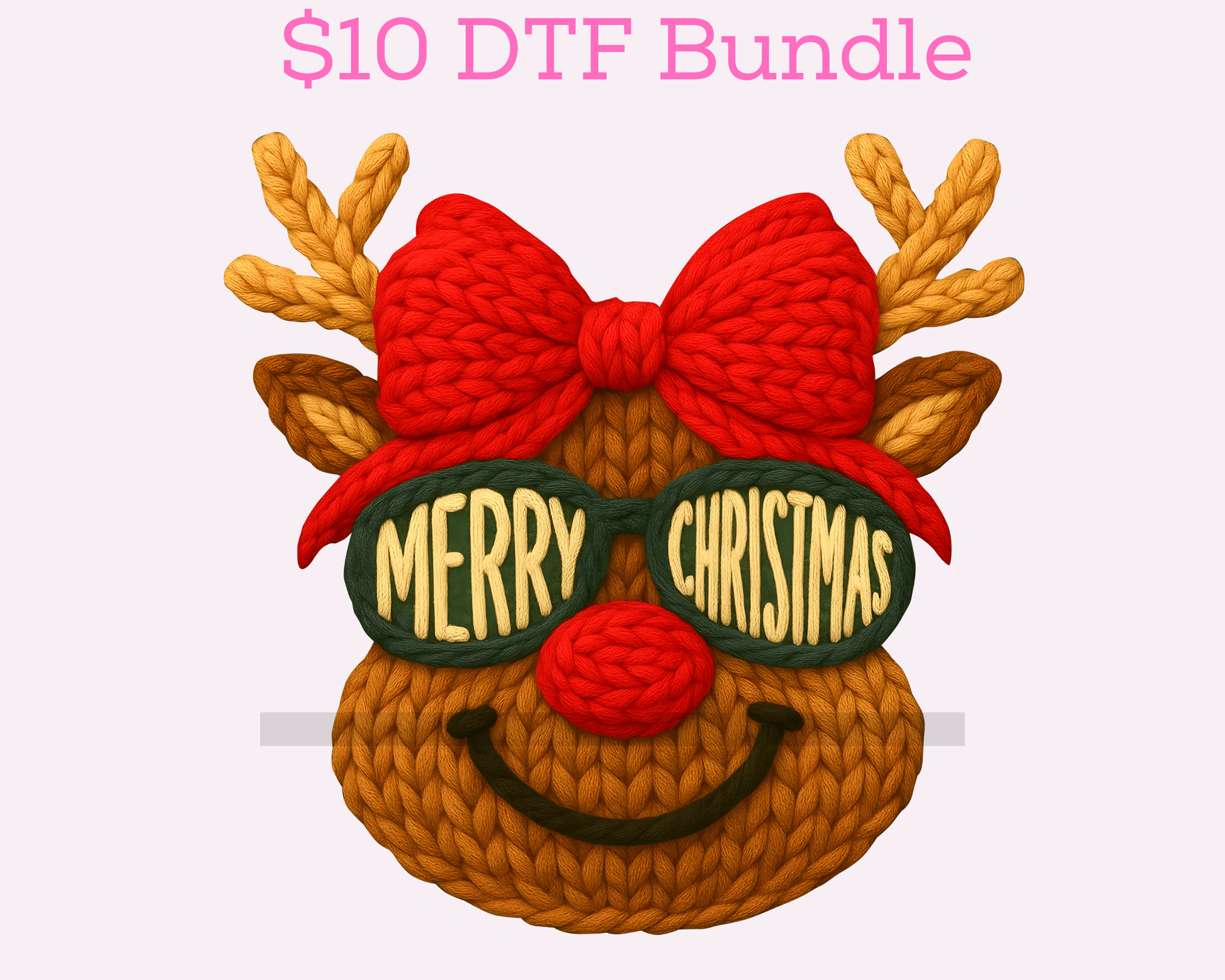 Faux Yarn Girl Reindeer with Sunglasses Christmas DTF TRANSFER