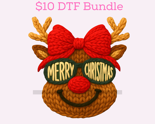 Faux Yarn Girl Reindeer with Sunglasses Christmas DTF TRANSFER