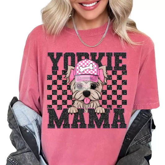Yorkie Mama (Black) Faux Sequins Faux Embroidery Mom DTF TRANSFER or UV DTF STICKER DECAL